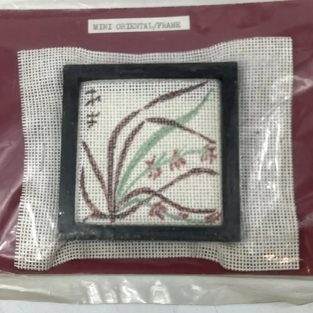Vintage Opal Alley Handpainted Needlepoint Kit Mini Oriental Floral Frame NIP